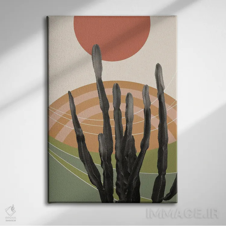 تابلو کاکتوس در صحرا سوم اثر هنر آنیتا و بلا - نمای روبهرو روی دیوار
