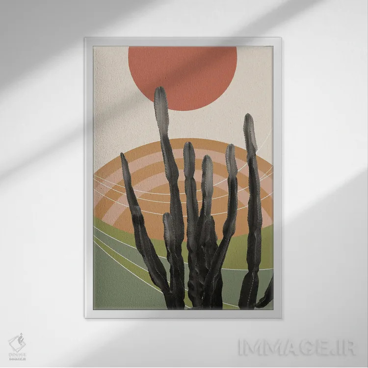 تابلو کاکتوس در صحرا سوم اثر هنر آنیتا و بلا - نمای قابدار سفید