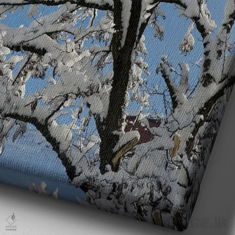 تابلو شاخههای برفی یکم اثر هنر آنیتا و بلا - نمای نزدیک بافت بوم