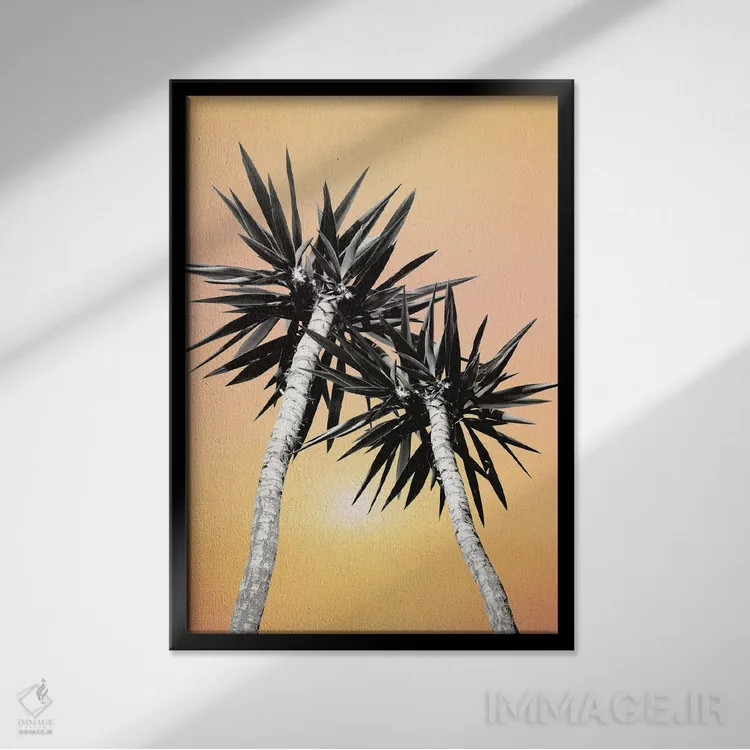 تابلو حال و هوای تابستان کالیفرنیا با نخلها دوم اثر هنر آنیتا و بلا - نمای قابدار مشکی