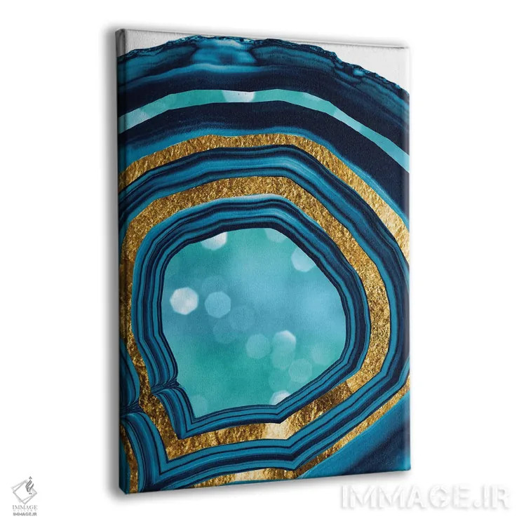 تابلو آگات آبی آبی و طلایی یکم اثر هنر آنیتا و بلا - نمای پرسپکتیو محصول