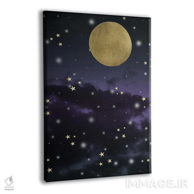 تابلو آسمان شب ستارهای مهآلود بنفش و آبی نیمهشب یکم اثر هنر آنیتا و بلا - نمای پرسپکتیو محصول