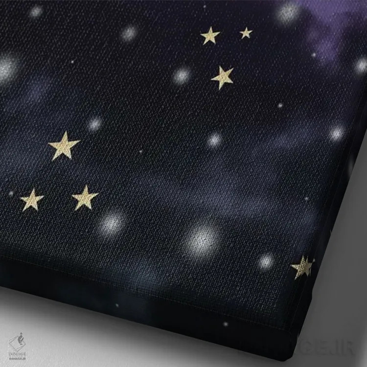 تابلو آسمان شب ستارهای مهآلود بنفش و آبی نیمهشب یکم اثر هنر آنیتا و بلا - نمای نزدیک بافت بوم