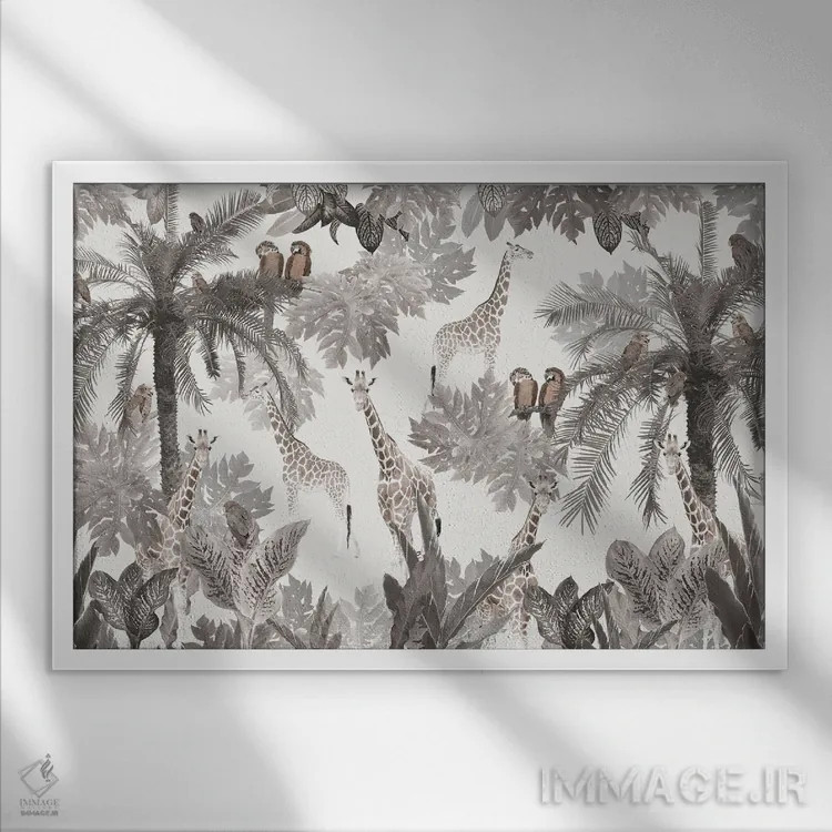 تابلو ماجراجویی سافاری استوایی دوم اثر هنر آنیتا و بلا - نمای قابدار سفید