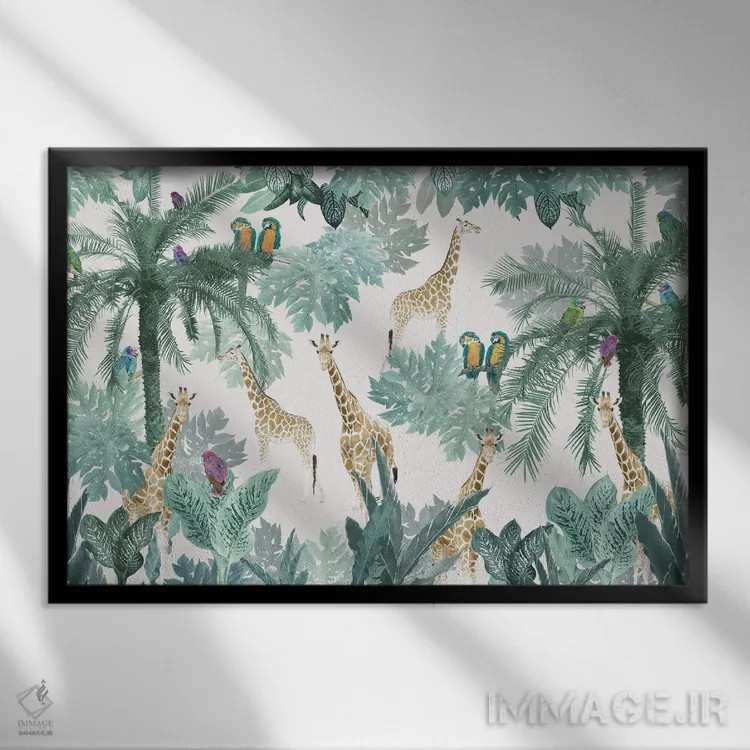 تابلو ماجراجویی سافاری استوایی یکم اثر هنر آنیتا و بلا - نمای قابدار مشکی