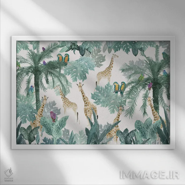 تابلو ماجراجویی سافاری استوایی یکم اثر هنر آنیتا و بلا - نمای قابدار سفید