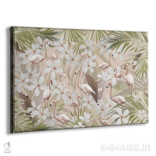 تابلو عشق پاستلی فلامینگو و جنگل سوم اثر هنر آنیتا و بلا - نمای پرسپکتیو محصول