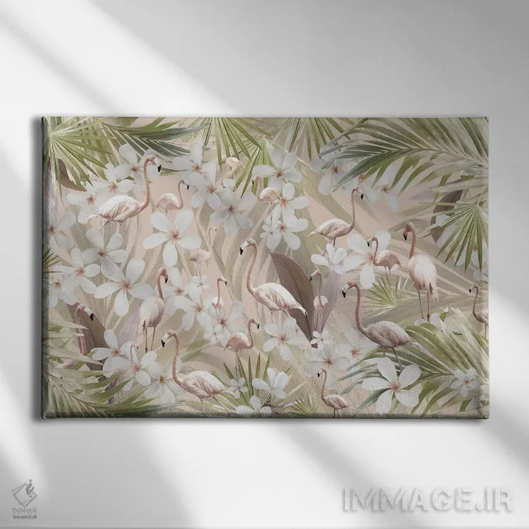 تابلو عشق پاستلی فلامینگو و جنگل سوم اثر هنر آنیتا و بلا - نمای روبهرو روی دیوار
