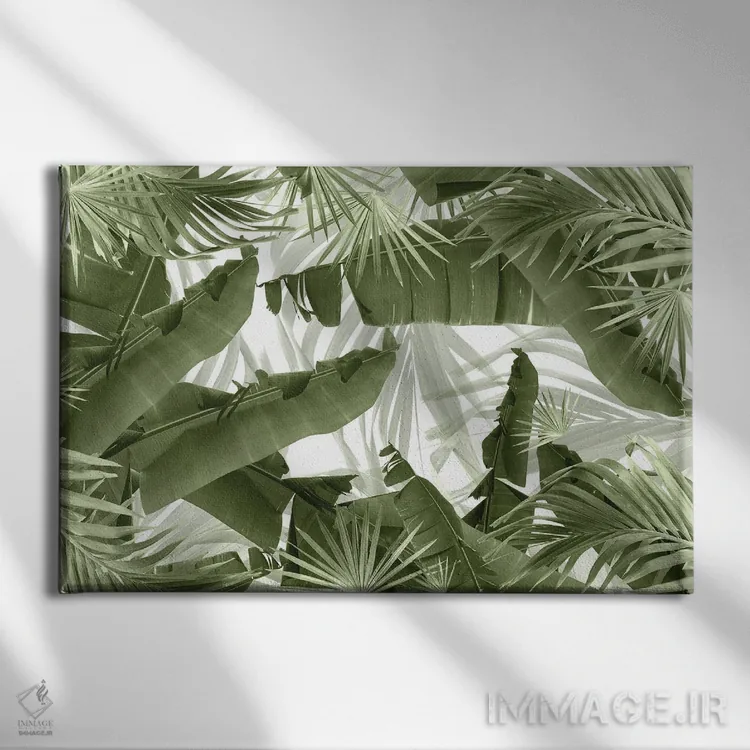 تابلو شعف برگهای نخل و موز سبز یکم اثر هنر آنیتا و بلا - نمای روبهرو روی دیوار