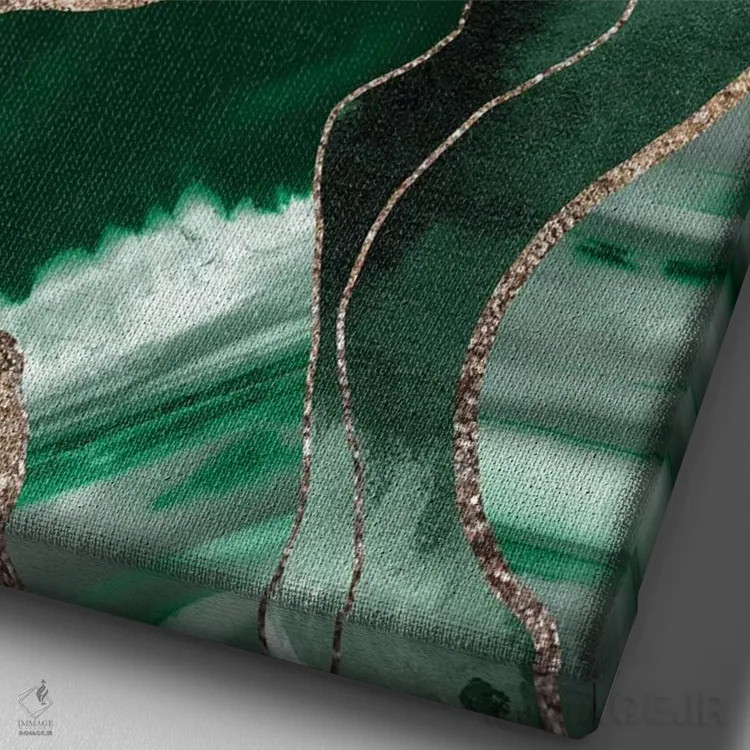 تابلو شکوه ماربل سبز زمردی و آگات با اکلیل طلایی یکم اثر هنر آنیتا و بلا - نمای نزدیک بافت بوم