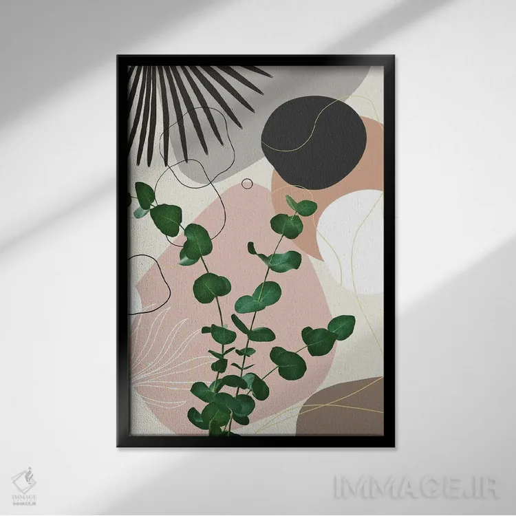 تابلو ظرافت با نخل بادبزنی اکالیپتوس یکم اثر هنر آنیتا و بلا - نمای قابدار مشکی