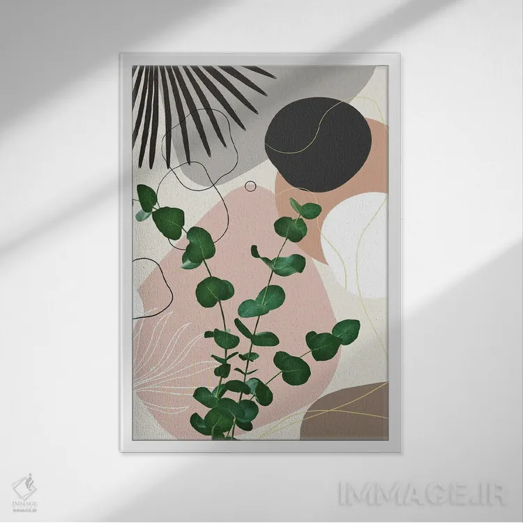 تابلو ظرافت با نخل بادبزنی اکالیپتوس یکم اثر هنر آنیتا و بلا - نمای قابدار سفید