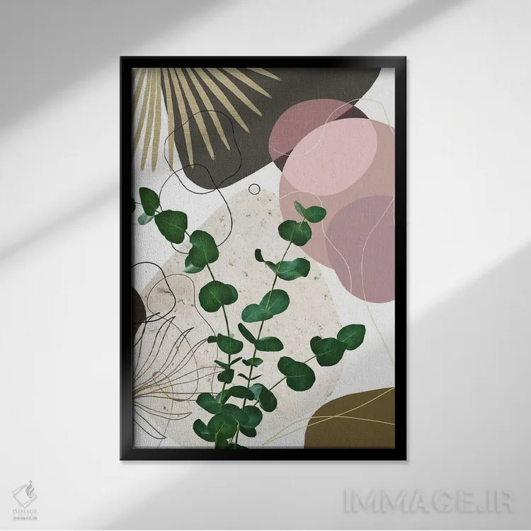 تابلو ظرافت با نخل بادبزنی اکالیپتوس سوم اثر هنر آنیتا و بلا - نمای قابدار مشکی