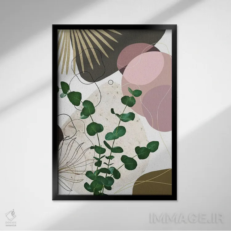 تابلو ظرافت با نخل بادبزنی اکالیپتوس سوم اثر هنر آنیتا و بلا - نمای قابدار مشکی