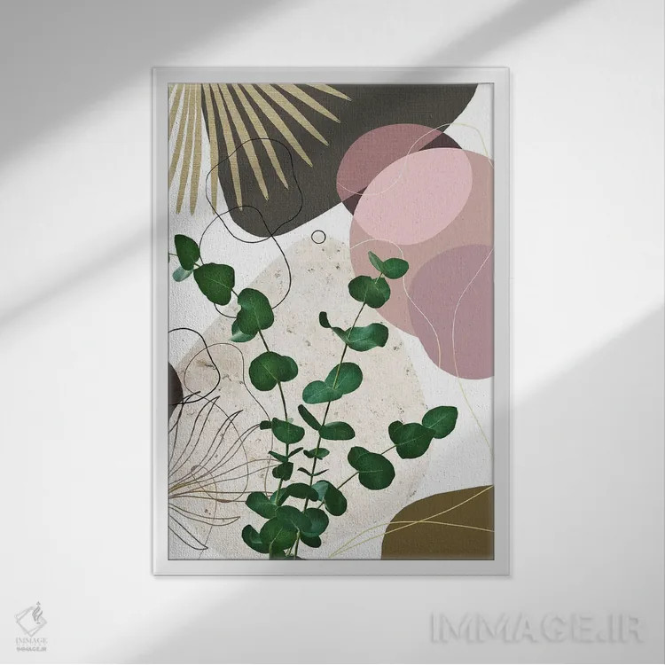 تابلو ظرافت با نخل بادبزنی اکالیپتوس سوم اثر هنر آنیتا و بلا - نمای قابدار سفید