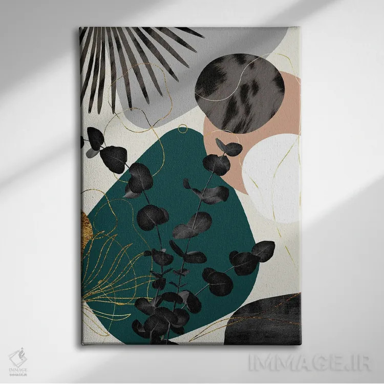 تابلو ظرافت با نخل بادبزنی اکالیپتوس ششم اثر هنر آنیتا و بلا - نمای روبهرو روی دیوار