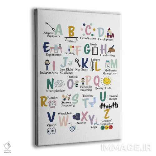 تابلو حروف الفبای کاردرمانی اثر آلیسا بانتا - نمای پرسپکتیو محصول