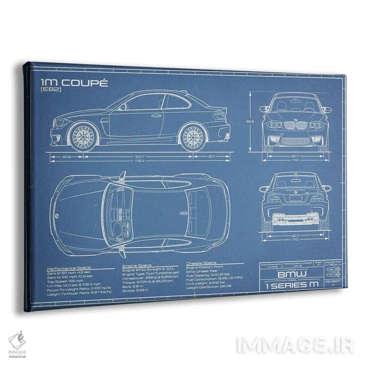 تابلو نقشهٔ بیامو 1M کوپه (F82) اثر اکشن بلوپرینتس (نقشههای اکشن) - نمای پرسپکتیو محصول