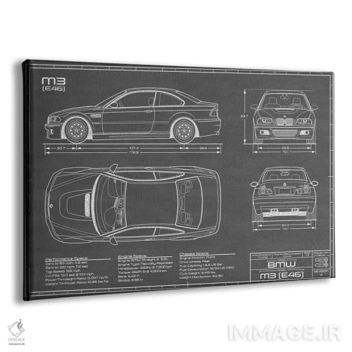 تابلو بیامو M2 (E46) مشکی اثر اکشن بلوپرینتس (نقشههای اکشن) - نمای پرسپکتیو محصول