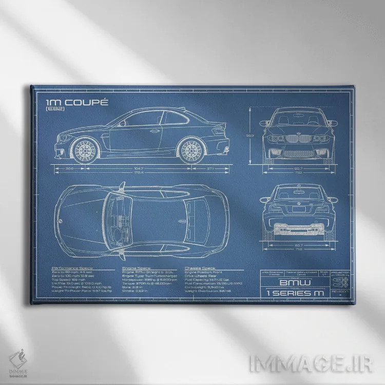 تابلو نقشهٔ بیامو 1M کوپه (F82) اثر اکشن بلوپرینتس (نقشههای اکشن) - نمای روبهرو روی دیوار