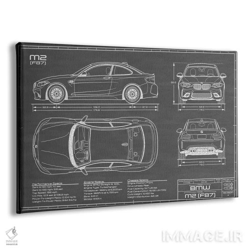 تابلو بیامو M2 (F87) مشکی اثر اکشن بلوپرینتس (نقشههای اکشن) - نمای پرسپکتیو محصول