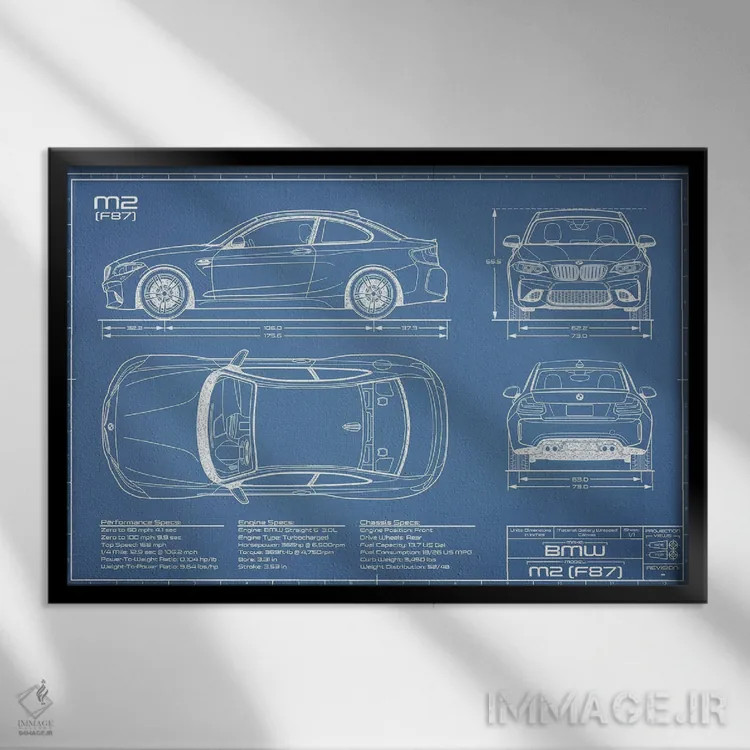 تابلو نقشهٔ بیامو M2 (F87) اثر اکشن بلوپرینتس (نقشههای اکشن) - نمای قابدار مشکی