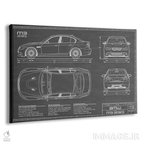 تابلو بیامو M3 (E90) مشکی اثر اکشن بلوپرینتس (نقشههای اکشن) - نمای پرسپکتیو محصول