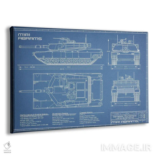 تابلو نقشهٔ تانک جنگی آبرامز M1A1 مدل ۱۹۸۰ اثر اکشن بلوپرینتس (نقشههای اکشن) - نمای پرسپکتیو محصول