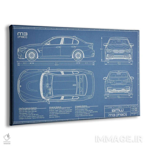 تابلو نقشهٔ بیامو M3 (F80) اثر اکشن بلوپرینتس (نقشههای اکشن) - نمای پرسپکتیو محصول