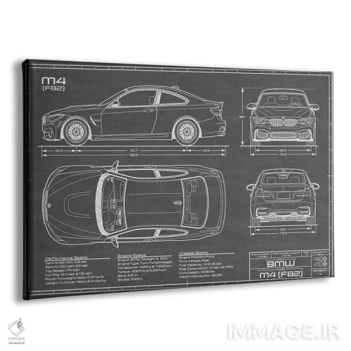 تابلو بیامو M4 (F82) مشکی اثر اکشن بلوپرینتس (نقشههای اکشن) - نمای پرسپکتیو محصول