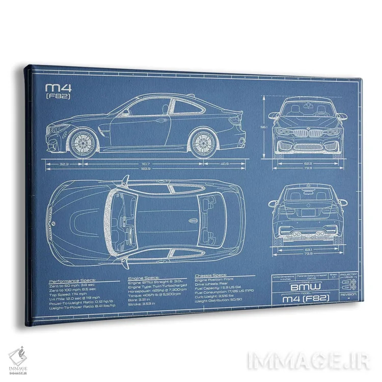 تابلو نقشهٔ بیامو M4 (F82) اثر اکشن بلوپرینتس (نقشههای اکشن) - نمای پرسپکتیو محصول