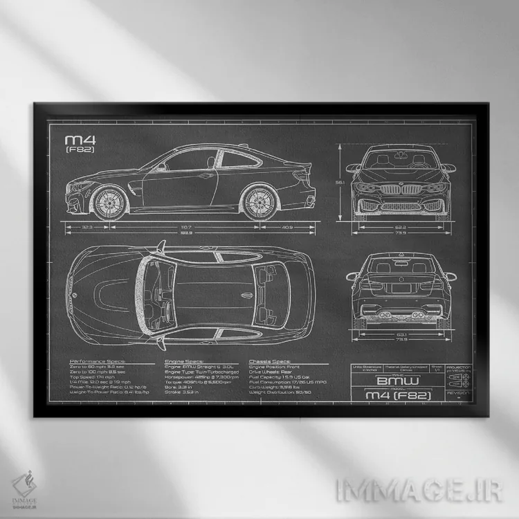 تابلو بیامو M4 (F82) مشکی اثر اکشن بلوپرینتس (نقشههای اکشن) - نمای قابدار مشکی
