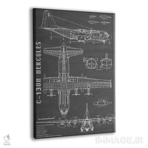 تابلو هواپیمای هرکولس C-130 (مشکی) اثر اکشن بلوپرینتس (نقشههای اکشن) - نمای پرسپکتیو محصول