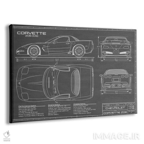 تابلو کوروت Z06 (C5) مشکی اثر اکشن بلوپرینتس (نقشههای اکشن) - نمای پرسپکتیو محصول