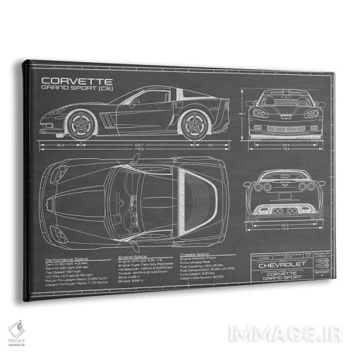 تابلو کوروت گرند اسپرت (C6) مشکی اثر اکشن بلوپرینتس (نقشههای اکشن) - نمای پرسپکتیو محصول