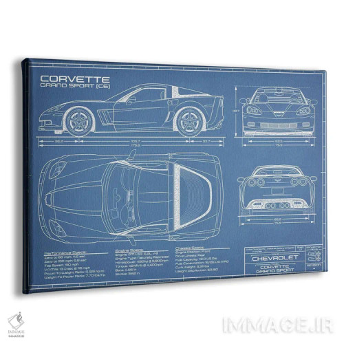 تابلو نقشهٔ کوروت گرند اسپرت (C6) اثر اکشن بلوپرینتس (نقشههای اکشن) - نمای پرسپکتیو محصول