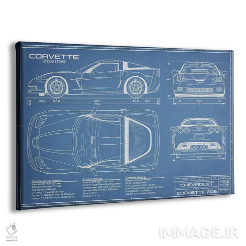 تابلو نقشهٔ کوروت Z06 (C6) اثر اکشن بلوپرینتس (نقشههای اکشن) - نمای پرسپکتیو محصول