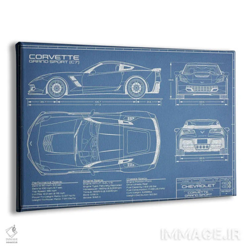 تابلو نقشهٔ کوروت گرند اسپرت (C7) اثر اکشن بلوپرینتس (نقشههای اکشن) - نمای پرسپکتیو محصول
