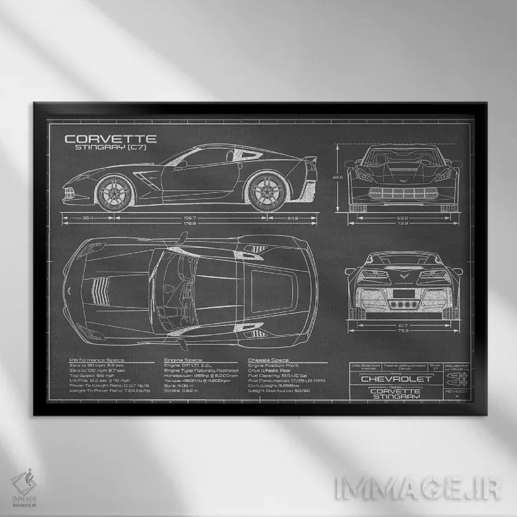 تابلو کوروت استینگری (C7) مشکی اثر اکشن بلوپرینتس (نقشههای اکشن) - نمای قابدار مشکی