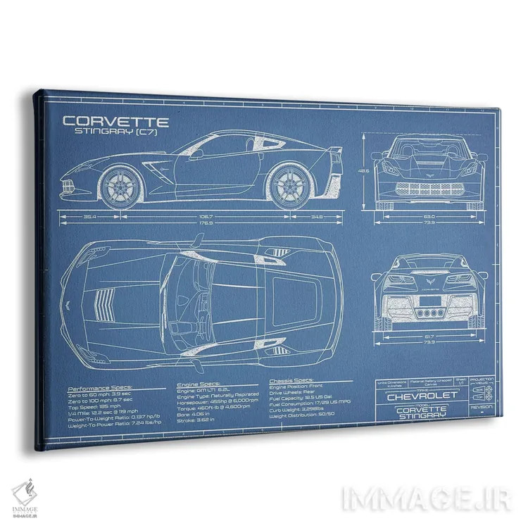 تابلو نقشهٔ کوروت استینگری (C7) اثر اکشن بلوپرینتس (نقشههای اکشن) - نمای پرسپکتیو محصول