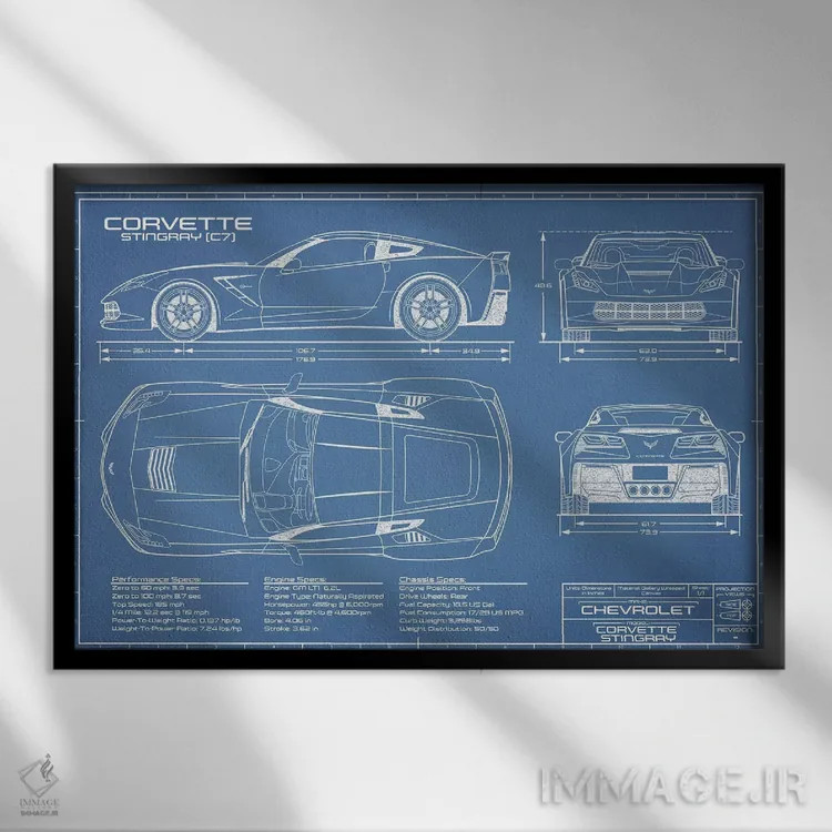 تابلو نقشهٔ کوروت استینگری (C7) اثر اکشن بلوپرینتس (نقشههای اکشن) - نمای قابدار مشکی