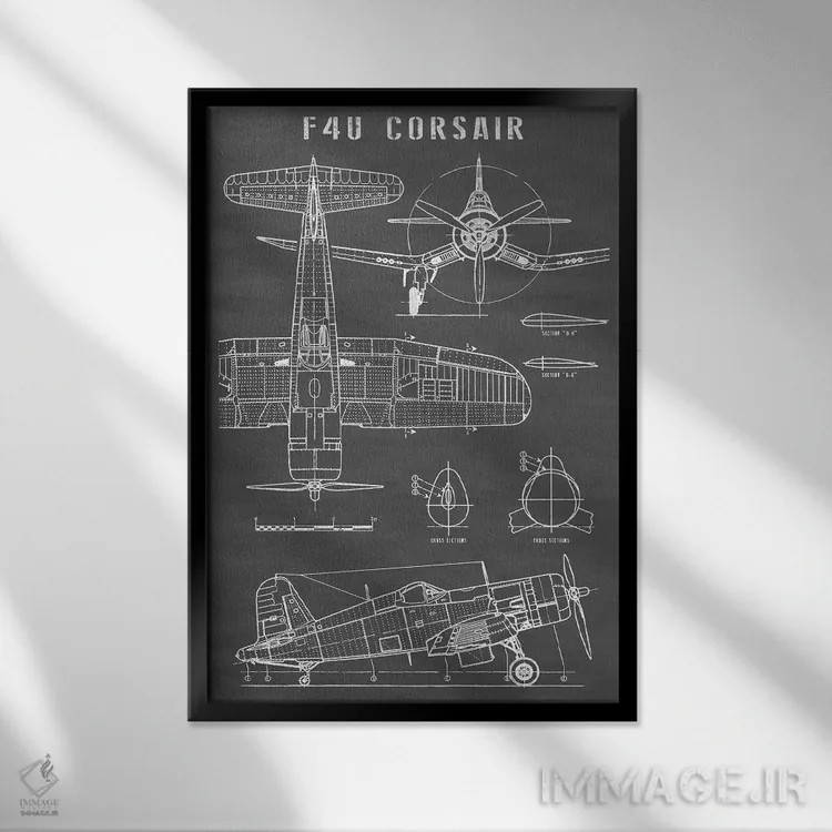 تابلو هواپیمای کلاسیک ناوی F4U کورسیر (مشکی) اثر اکشن بلوپرینتس (نقشههای اکشن) - نمای قابدار مشکی
