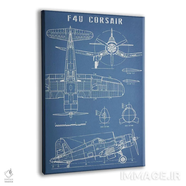 تابلو نقشهٔ هواپیمای کلاسیک ناوی F4U کورسیر اثر اکشن بلوپرینتس (نقشههای اکشن) - نمای پرسپکتیو محصول