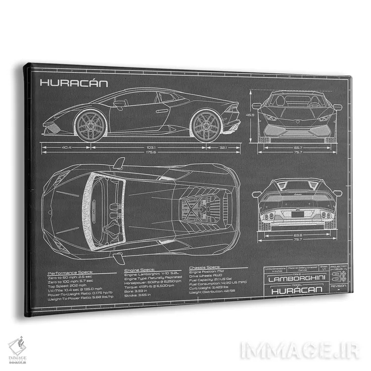 تابلو لامبورگینی هوراکان LP 610-4 (مشکی) اثر اکشن بلوپرینتس (نقشههای اکشن) - نمای پرسپکتیو محصول