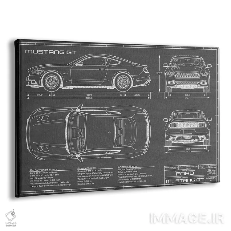 تابلو موستانگ GT (۲۰۱۵-۲۰۱۷) مشکی اثر اکشن بلوپرینتس (نقشههای اکشن) - نمای پرسپکتیو محصول