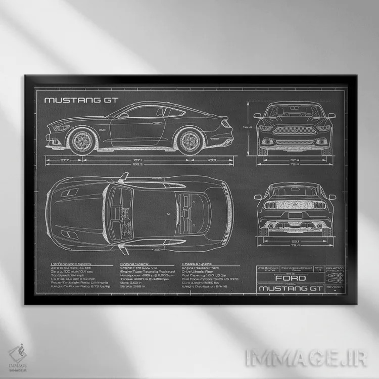 تابلو موستانگ GT (۲۰۱۵-۲۰۱۷) مشکی اثر اکشن بلوپرینتس (نقشههای اکشن) - نمای قابدار مشکی