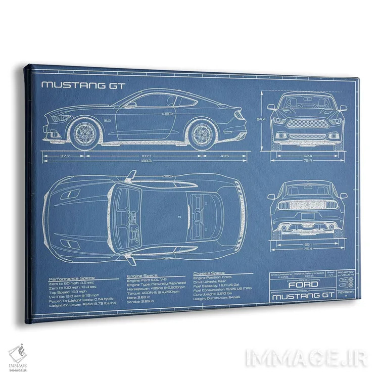 تابلو نقشهٔ موستانگ GT (۲۰۱۵-۲۰۱۷) اثر اکشن بلوپرینتس (نقشههای اکشن) - نمای پرسپکتیو محصول