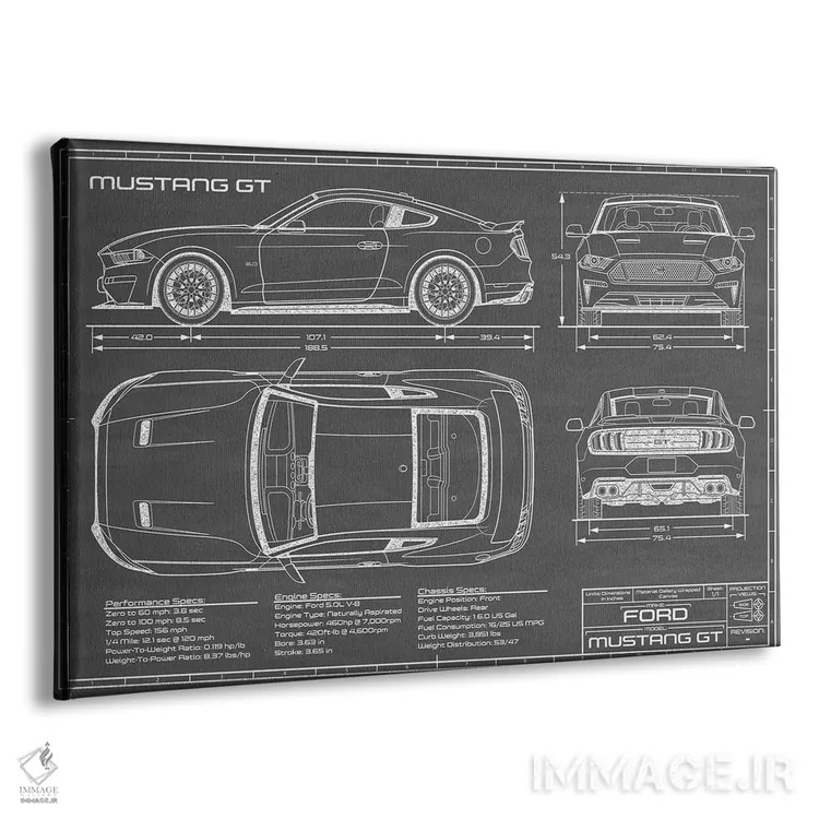 تابلو موستانگ GT (۲۰۱۸-۲۰۲۰) مشکی اثر اکشن بلوپرینتس (نقشههای اکشن) - نمای پرسپکتیو محصول