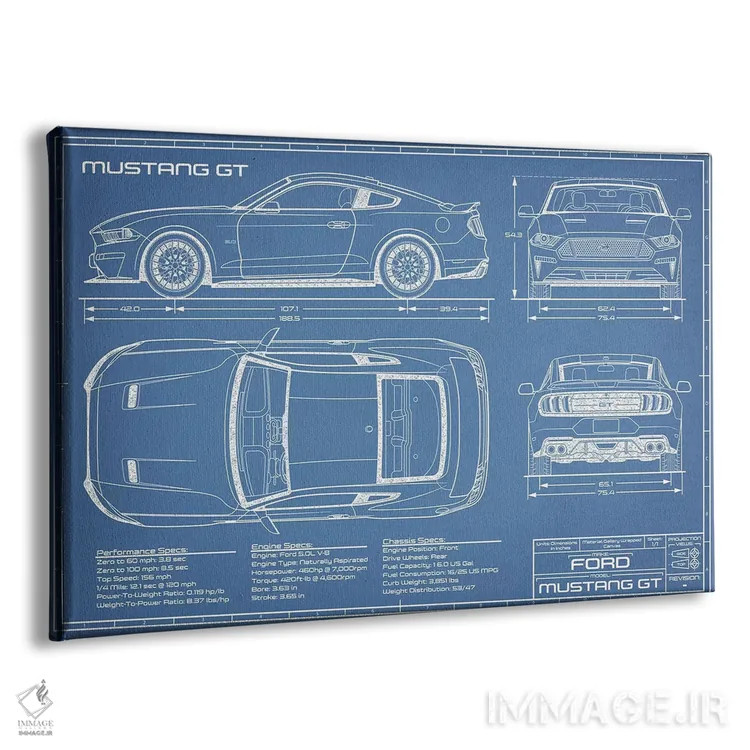 تابلو نقشهٔ موستانگ GT (۲۰۱۸-۲۰۲۰) اثر اکشن بلوپرینتس (نقشههای اکشن) - نمای پرسپکتیو محصول
