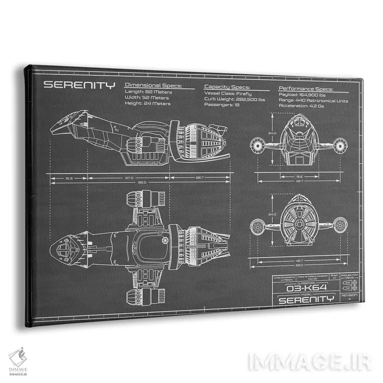 تابلو سفینهٔ Serenity Firefly (مشکی) اثر اکشن بلوپرینتس (نقشههای اکشن) - نمای پرسپکتیو محصول